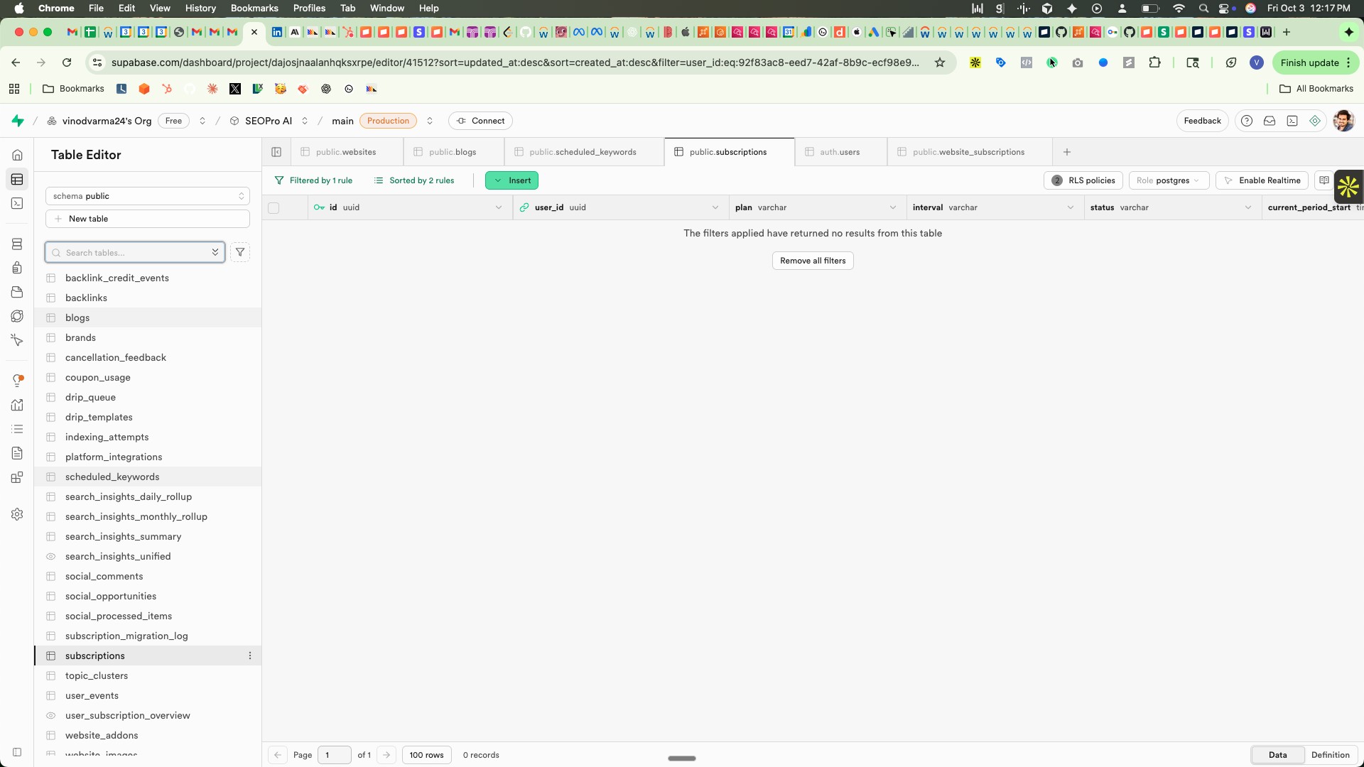Supabase Database for storing app data
